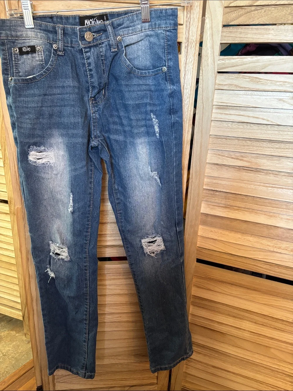 Girls Distressed Blue Slim Straight Jeans 14